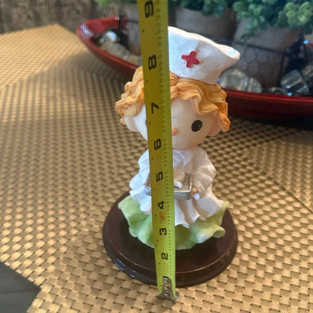 Charming Nurse Figurine with Tray - White and Green